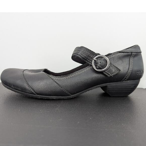 Women's 9.5 Taos Virtue Mary Jane Hook & Loop Black Leather Slip On Block Heel - Picture 1 of 8